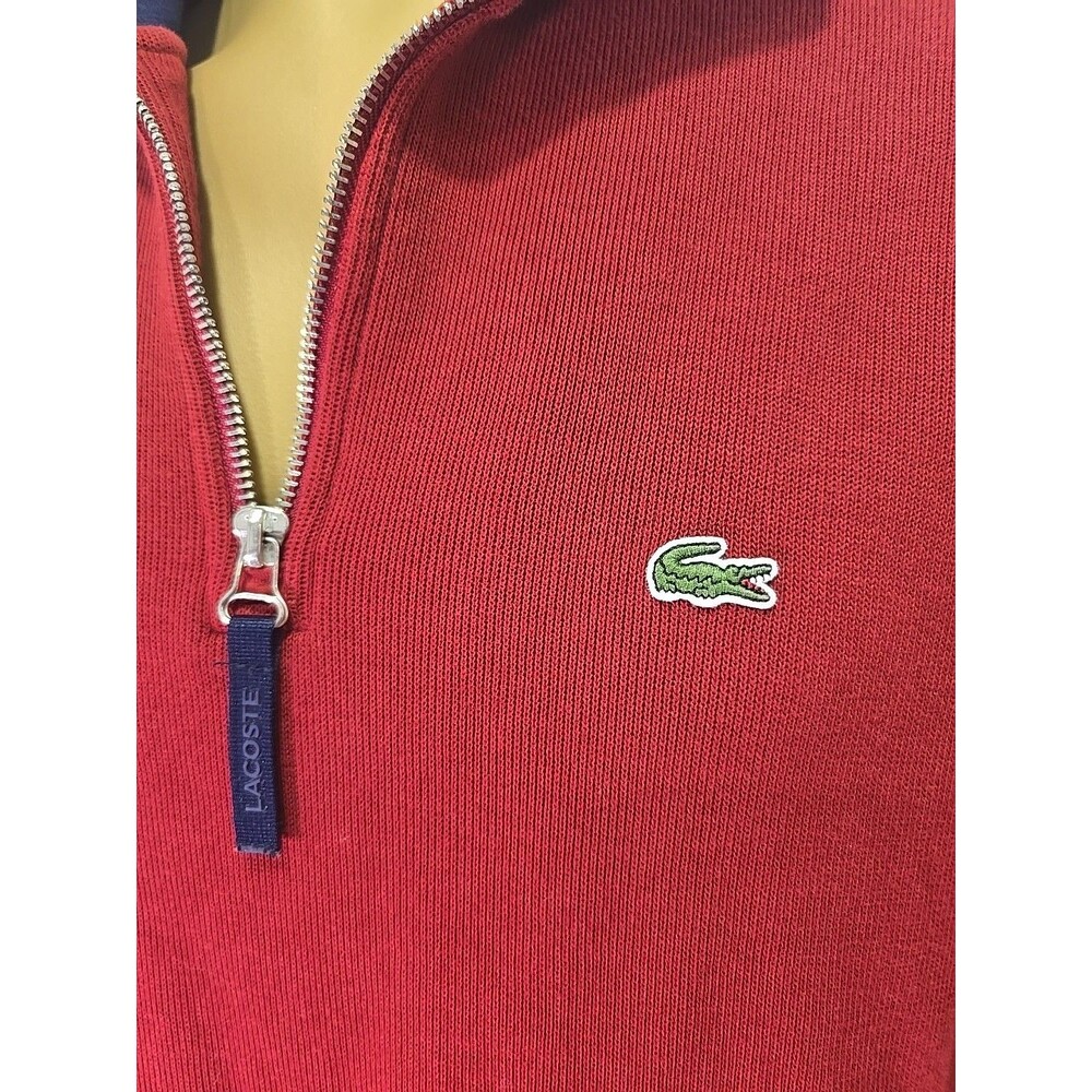 Lacoste 1/4 Zip Sweater Mens Sm Cotton Logo Ribbed Red Classic Preppy Old Money